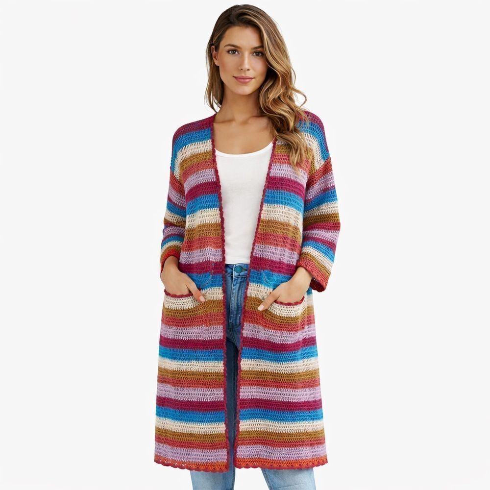 XiRENA Arlet Dream State long sleeve midi crochet  cardigan cotton stripes XS
